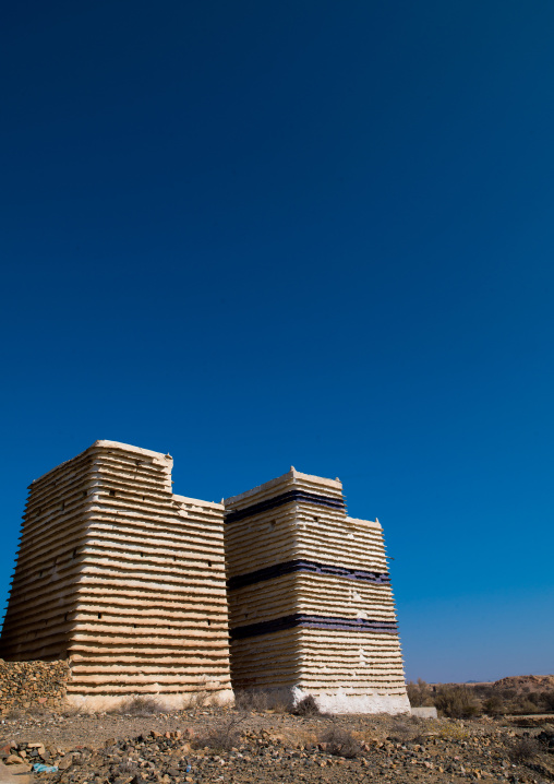 Traditional clay and silt homes in a village, Asir Province, Al Osran, Saudi Arabia