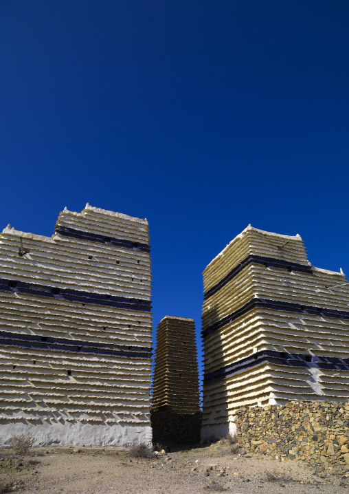 Traditional clay and silt homes in a village, Asir province, Sarat Abidah, Saudi Arabia