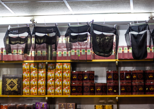 Women niqabs for sale in a shop, Najran Province, Najran, Saudi Arabia