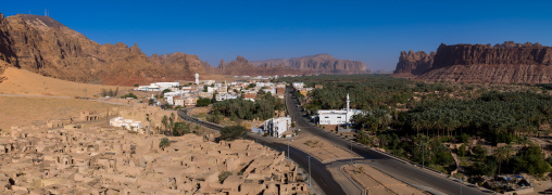 Elevated view of al-ula old town and oasis, Al Madinah Province, Al-Ula, Saudi Arabia