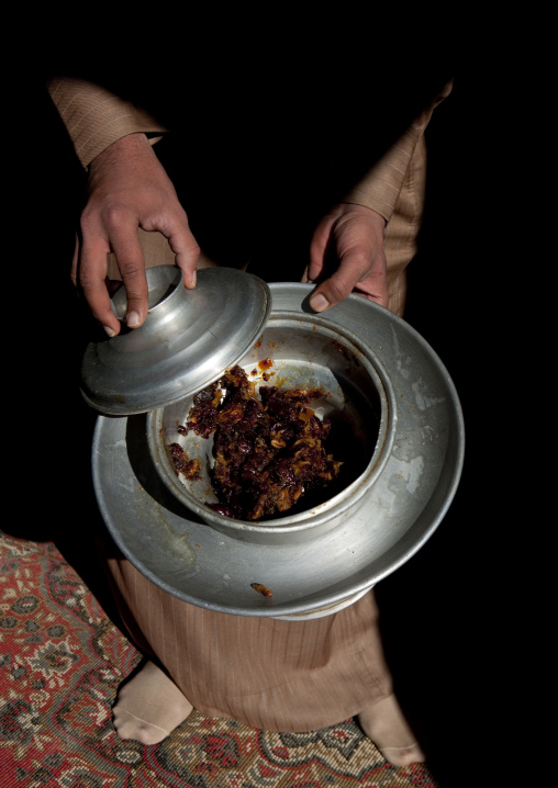 Dattes in a silver cup, Al-Jawf Province, Sakaka, Saudi Arabia