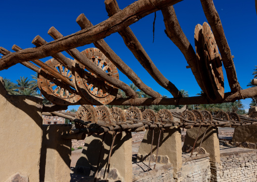 Wooden wheels in the ancient haddaj well, Tabuk province, Tayma, Saudi Arabia