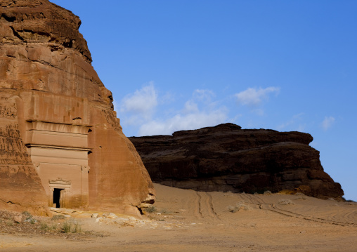 Nabataean tomb in al-Hijr archaeological site in Madain Saleh, Al Madinah Province, Alula, Saudi Arabia