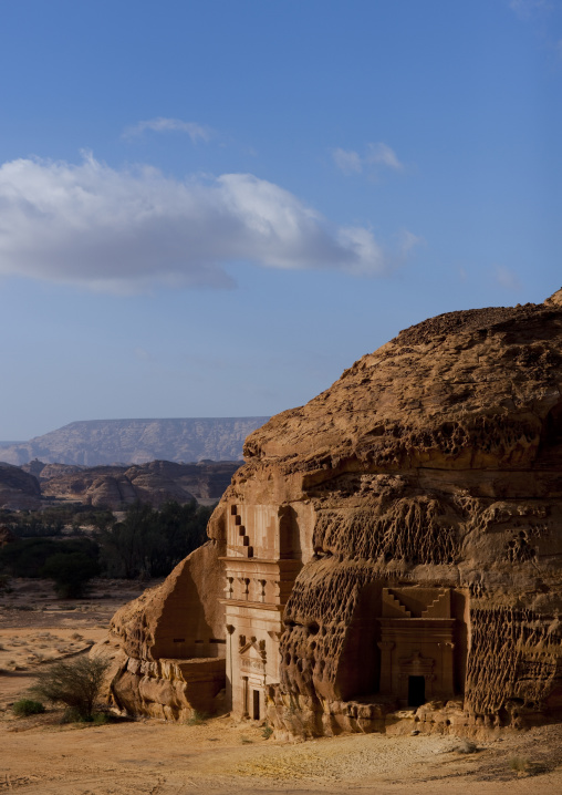Nabataean tomb in al-Hijr archaeological site in Madain Saleh, Al Madinah Province, Alula, Saudi Arabia