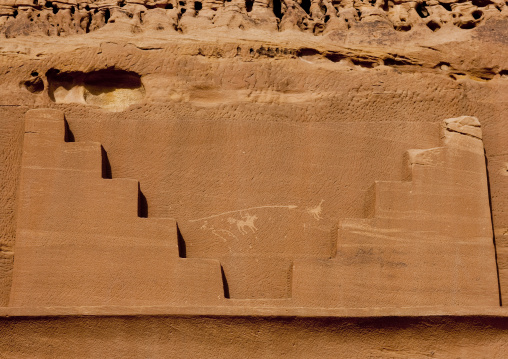 Nabataean tomb in al-Hijr archaeological site in Madain Saleh, Al Madinah Province, Alula, Saudi Arabia