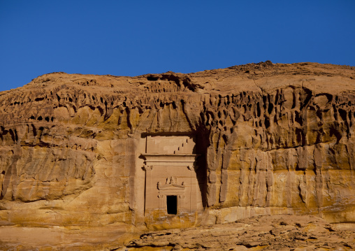 Nabataean tomb in al-Hijr archaeological site in Madain Saleh, Al Madinah Province, Alula, Saudi Arabia
