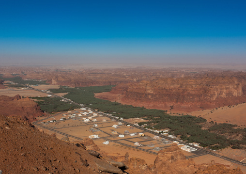 Elevated view of al-ula town and oasis, Al Madinah Province, Al-Ula, Saudi Arabia
