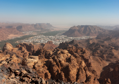 Elevated view of al-ula town and oasis, Al Madinah Province, Al-Ula, Saudi Arabia