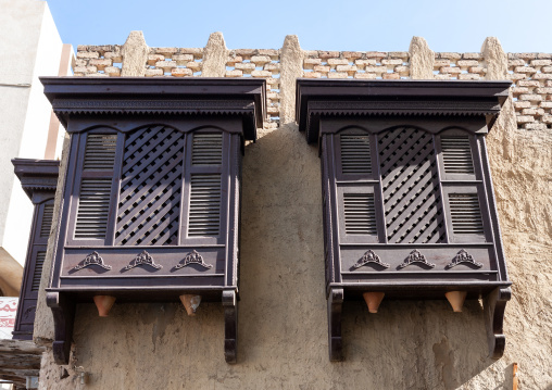 House with wooden mashrabia, Makkah province, Taif, Saudi Arabia