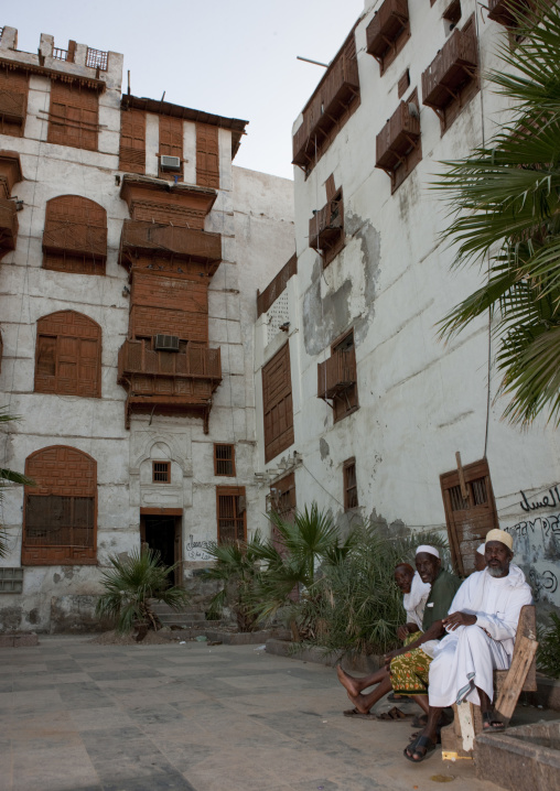 Old house with wooden mashrabiya in al-Balad quarter, Mecca province, Jeddah, Saudi Arabia