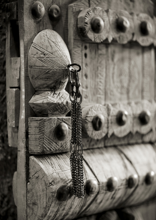 Old wooden door in musmak fort, Riyadh Province, Riyadh, Saudi Arabia