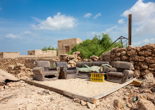 Sofas in an abandoned house, Jizan Region, Farasan island, Saudi Arabia