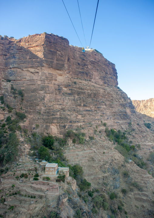 Cable car near landscape near rijal alma traditional village, Asir Province, Aseer, Saudi Arabia