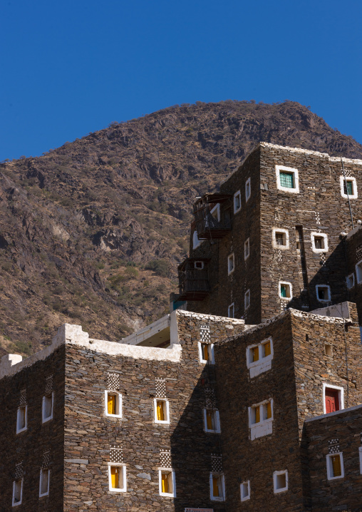 Rijal alma traditional village with typical aseeri architecture, Rijal Almaa Province, Rijal Alma, Saudi Arabia