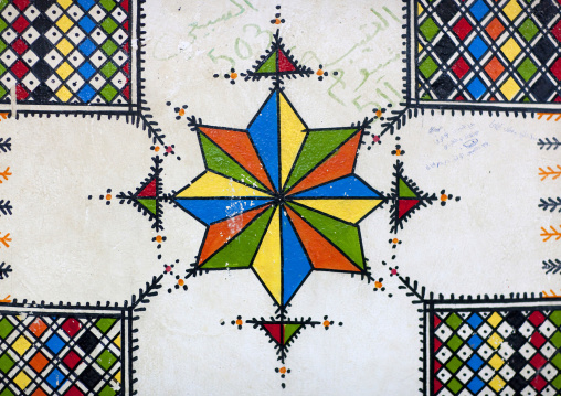 Al-qatt al-asiri traditionally female interior wall decoration in a house, Rijal Almaa Province, Rijal Alma, Saudi Arabia