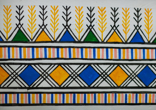 Traditional interior wall decoration made by the women called al-qatt al-asiri in bin hamsan house, Asir province, Khamis Mushayt, Saudi Arabia