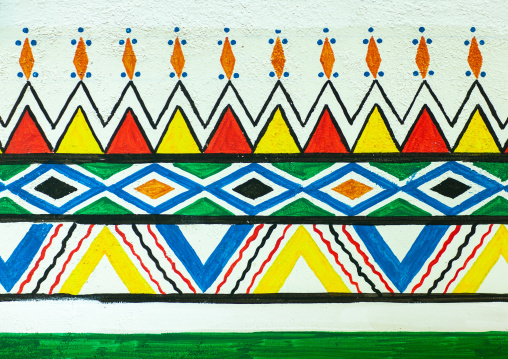Traditional interior wall decoration made by the women called al-qatt al-asiri in bin hamsan house, Asir province, Khamis Mushayt, Saudi Arabia