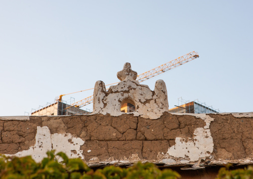 Detail of an old traditional house, Asir province, Abha, Saudi Arabia