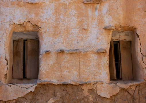 Old windows in a traditional clay houses in a village, Asir Province, Aseer, Saudi Arabia