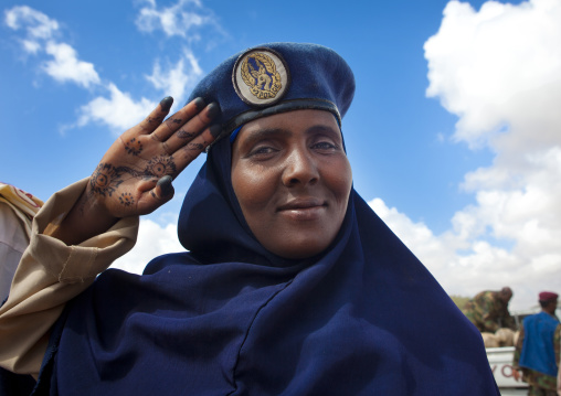 Portrait Of A Policewoman Standing At Attention, Hargeisa, Somaliland