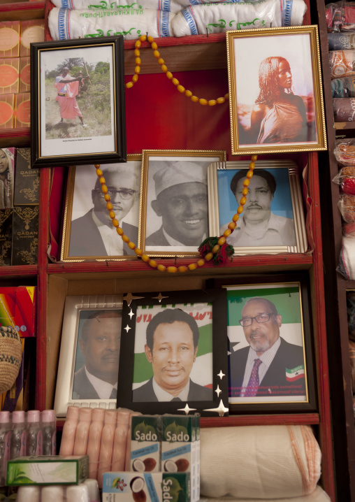 Portraits Of Somaliland Characters On The Wall In A Shop, Hargeisa, Somaliland