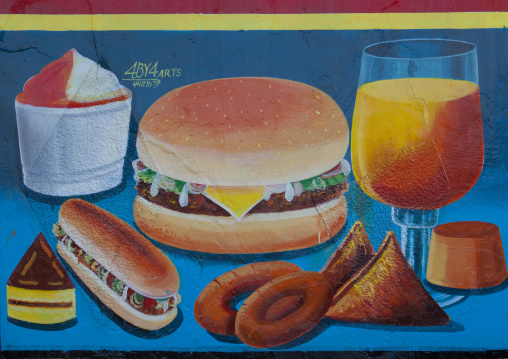 A Painted Sign Advertising For A Fast Food Restaurant, Hargeisa, Somaliland