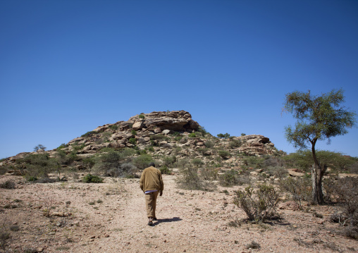 Landscape Of The Las Geel Area, Backside Of A Man Walking, Somaliland