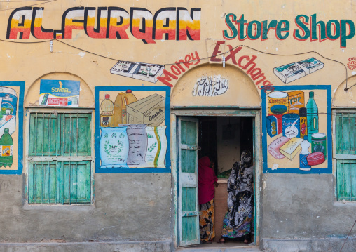 Colorful painted entrance of a  shop, North-Western province, Berbera, Somaliland