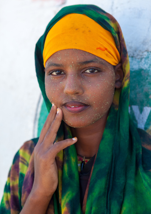 Portrait of a young woman wearing qasil on her face, North-Western province, Berbera, Somaliland