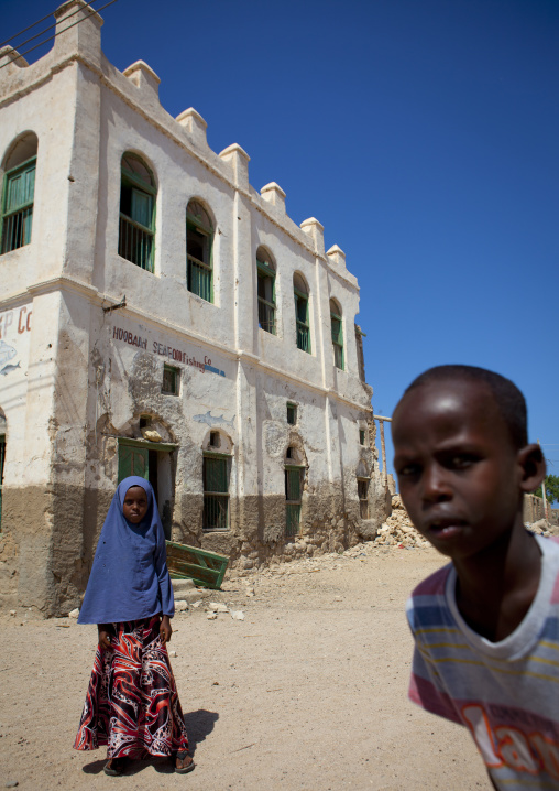 Young Boy And Girl Outside A Former Ottoman Empire House, Berbera Area, Somaliland