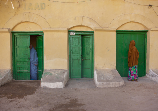 Coming In And Out Of A Former Ottoman Empire House Green Doors, Berbera Area, Somaliland