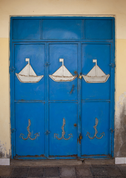 White Boats Painted On A Blue Door, Berbera, Somaliland