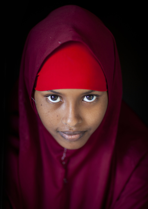 Portrait Of A Young Woman Wearing A Red Veil, Berbera, Somaliland