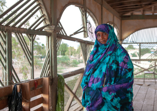 Portrait of a senior somali woman inside a former ottoman empire house, North-Western province, Berbera, Somaliland