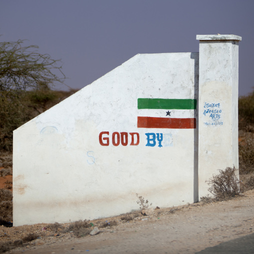 Good Bye Sign Painted Onto The White Exit Door In The Entrance Road, Burao, Somaliland