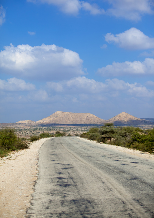 On The Road With Mountains On Background, Berbera Area, Somaliland