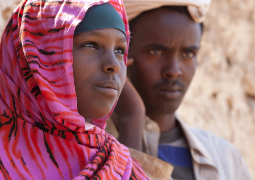 Portrait Of Cute Pink Veiled Smiling Teenage Girl,  Degehabur, Somaliland