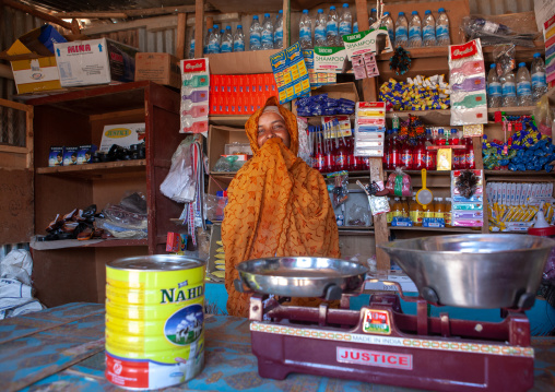 Potrait of a somali woman seller in a shop, Woqooyi Galbeed province, Baligubadle, Somaliland