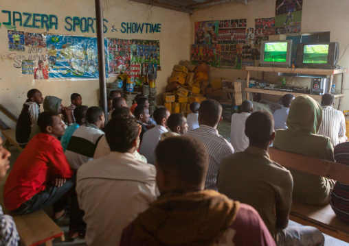 Football match on television in a bar, Woqooyi Galbeed region, Hargeisa, Somaliland