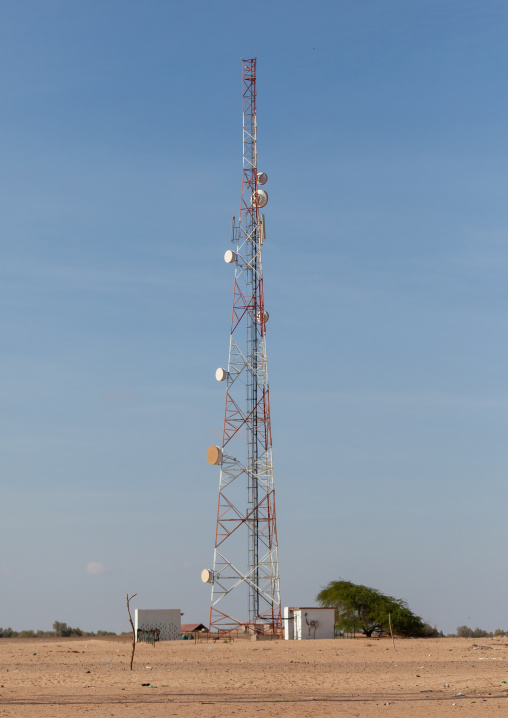 Mobile phone antenna in the desert, Awdal region, Zeila, Somaliland