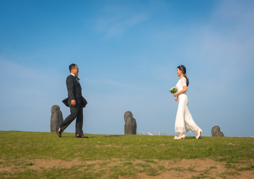 North korean defector joseph park with his south korean fiancee called juyeon in imjingak park, Sudogwon, Paju, South korea