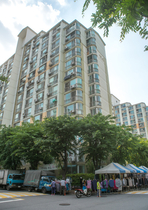 Residential apartments in yangcheong yangcheong where many north korean defectors live, National capital area, Seoul, South korea