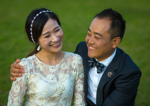 North korean defector joseph park with his south korean fiancee called juyeon in imjingak park, Sudogwon, Paju, South korea