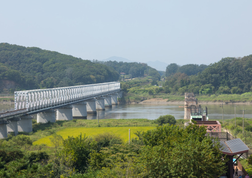 Freedom and railway bridge over Imjin river between north and south Korea, North Hwanghae Province, Panmunjom, South Korea