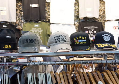 Caps sold at the DMZ on the north and south Korea border, North Hwanghae Province, Panmunjom, South Korea