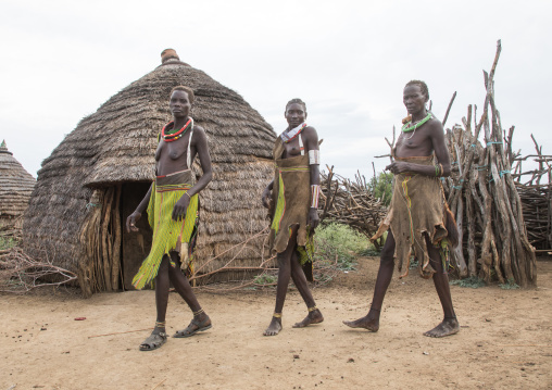 Toposa tribe women in traditional clothing during a ceremony, Namorunyang State, Kapoeta, South Sudan