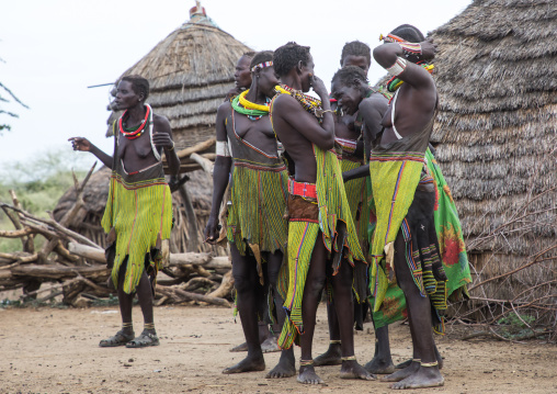 Toposa tribe women in traditional clothing, Namorunyang State, Kapoeta, South Sudan