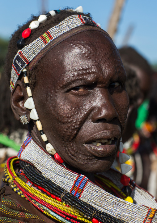 Toposa tribe woman with scarifications on the face, Namorunyang State, Kapoeta, South Sudan