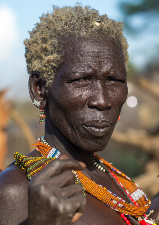Portrait of a senior Toposa tribe woman, Namorunyang State, Kapoeta, South Sudan