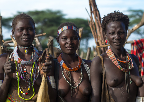Toposa tribe women in traditional clothing, Namorunyang State, Kapoeta, South Sudan